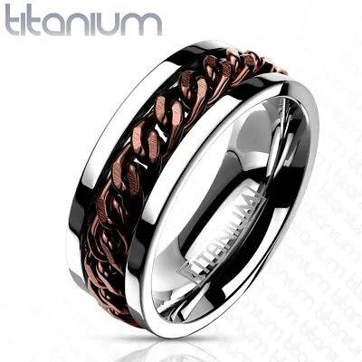 Titanium Men's Coffee Toned Cuban Chain Wedding Band Ring Classy Comfort Fit • $13.99