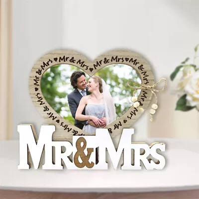 Mr & Mrs Wedding Decorations With Heart Photo Frame Wedding Gift For Bride Groom • £6.77