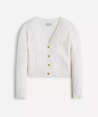 J.Crew Cashmere Shrunken Cable-knit V-neck Cardigan Sweater Size XL • $110