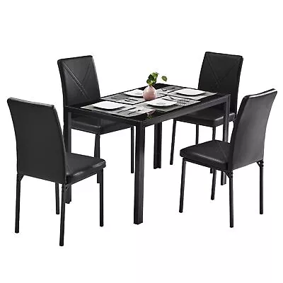 Simple Assembled Tempered Glass & Iron Dinner Table+4pcs Elegant Dining Chairs • $289.99