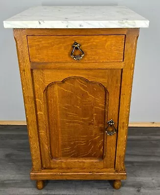 Carved French Antique Bedside Table Cupboard Cabinet With Marble Top (LOT 2895) • £199