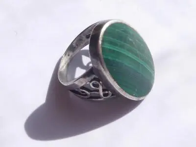 Silver Green Stone Ring Hardstone 925 Sterling  Ladies Mens Jewellery Size P • £24