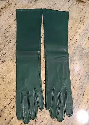Vintage Size S 6.5 Green Leather 16.5  Long Formal Opera Gloves • $39.99