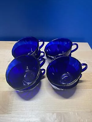 Duralex Vereco France Rivage Cobalt Blue Glass Swirl Tea Cup Set Of 8  • $23.99