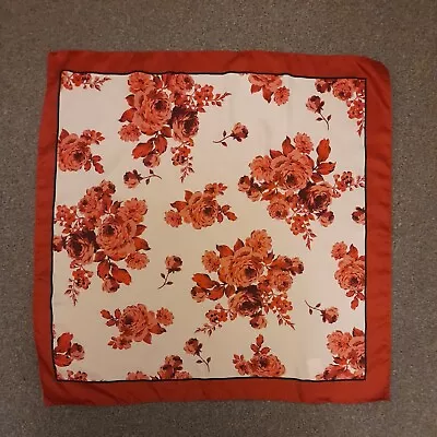 £1.49 • Buy Scarf Square Satin Polyester 54x55cm Red White Rose Pattern Retro Style 