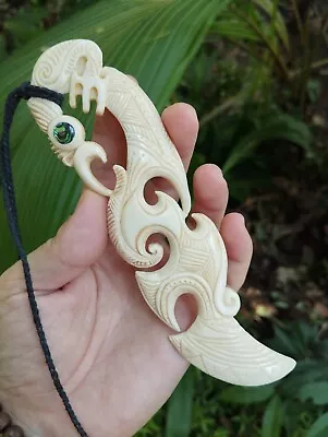 Maori Pendant Huge Manaia Hand Carved Bone Abalone New Zealand  • $110