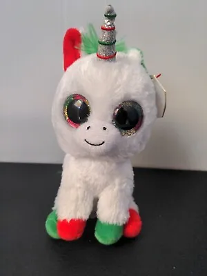 TY Beanie Boo Christmas Unicorn (2018) Candy Cane DOB Dec 29 6 Inch Glitter Eyes • $24