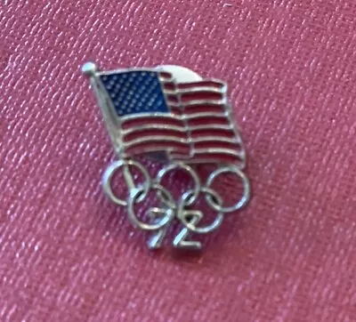 1972 Olympic Games USA Flag With Olympic 5 Ring NOC Pin - New Old Stock • $5