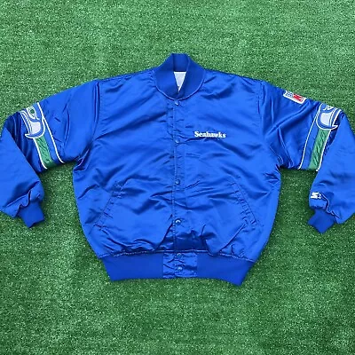 Vintage Starter Pro Line Men's Satin Jacket Seahawks Full Snap Blue Size Large • $118