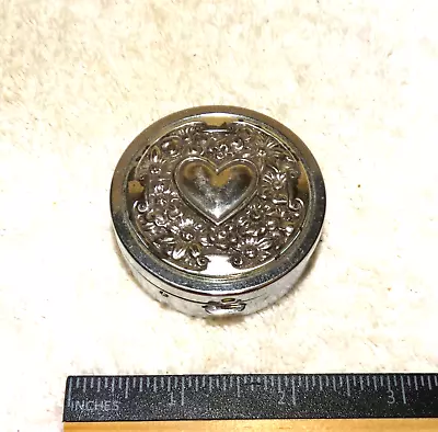 VTG Brighton Silver Tone Heart Shape Floral Design Trinket Jewelry Box Hinged • $14.99