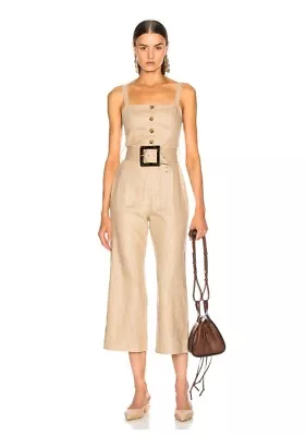$40 • Buy STAUD Belted Jumpsuit Linen Blend Beige Womens Size 2 With Belt
