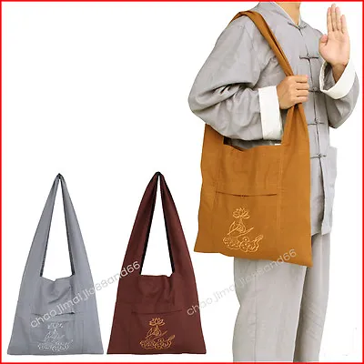 Embroidery Zen Monk Buddhist Meditation  Kung Fu Temple Shoulder Bag Canvas  • $14.25