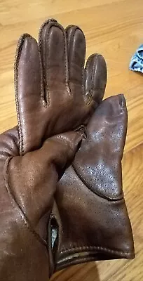 Vintage Peccary Brown Leather Gloves Size 11 Mens Work Winter Pig Skin • $99