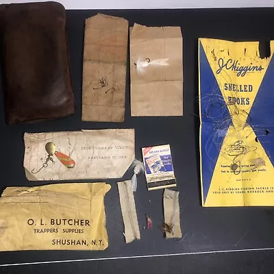 VTG Leather Fishing Pouch-Flies-Spinner++Montgomery WardO.L.Butcher Envelopes • $14.99