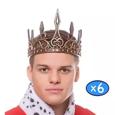 £37.98 • Buy Medieval Crown Antique Gold Bulk Pack 6 Deluxe King Queen Royal Fancy Dress