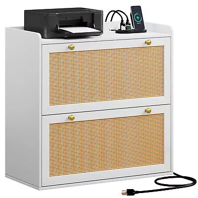 2 Drawer File Cabinet W/Charging Station Lateral Filing Cabinet Printer Stand • $102.10