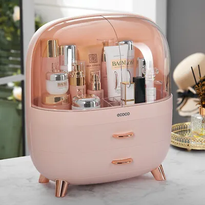 Pink Makeup Organiser Case Clear Large Cosmetic Storage Box Display Stand Drawer • £22.95