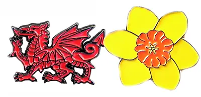 2 X Metal Enamel Pin Badge Brooch - Wales Cymru Dragon & Daffodil Welsh Flower • £4.55