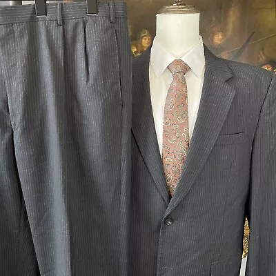 Jos A Bank 46L 38 X 32 2 Piece Gray Pinstriped 100% Wool Hopsack 2 Button Suit • $107.99