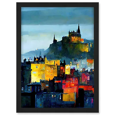 Colourful Modern Edinburgh Castle Cityscape Framed Wall Art Picture Print A3 • £26.99