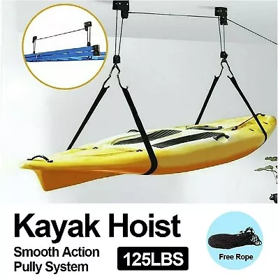 Kayak Storage Hoist Lift System Garage Ceiling Rack Storage 125LB Capacity AUS • $64.99