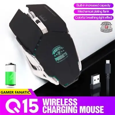 Wireless Gaming Mouse (GAMER FANATIC) Q15 RGB LED Ergonomic Lightweight Black • $14.95