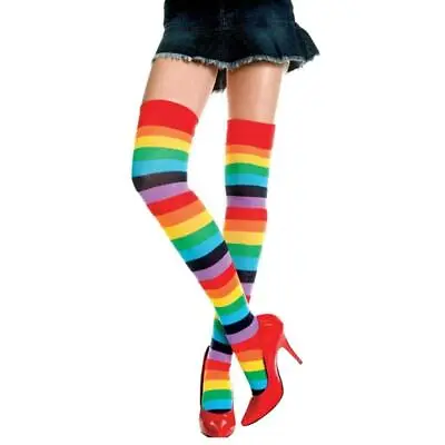 Striped Thigh High Socks Cosplay Party Over The Knee Socks Stockings Hosiery • £3.95