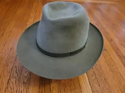 Vintage 1950s Wegener Fur Felt Fedora US Size 7 1/2 60 Cm Brown Green • $120