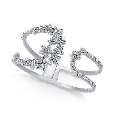 I.N.C. Silver-Tone Crystal Cluster Flower Hinged Cuff Bracelet • $16.82
