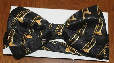$13.99 • Buy Trombone  Black 100% Poly PRE-TIED BOW TIE W Gift Box Black.