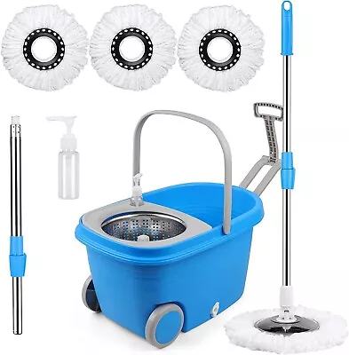 Mop And Bucket With Wringer Set W/ Wheels 3 Replacement Heads For HouseholdClean • $23.99