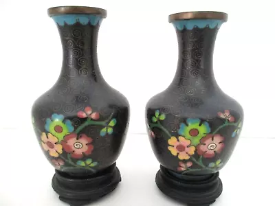 2 Vintage Miniature Asian Chinese Enamel Cloisonne Vases With Stands • $22.75