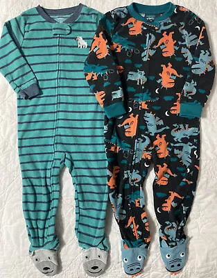 Lot Of 2 Carter's Footed Blanket Sleeper Fleece Pajama 2T Dinosaur Bear • $14.99