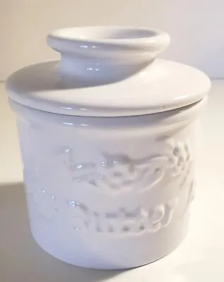 White Butter Bell Crock By L. Tremain 2016 White Floral Design Embossed  • $15.95