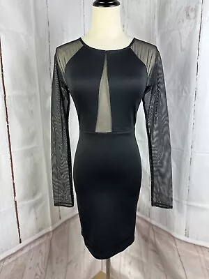 XXI Dress Womens Black Mesh Cut Out Long Sleeve Short Mini Size M • $29