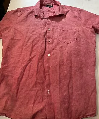 Banana Republic Shirt Mens Red X-Large Slim Fit Linen Button Up Short Sleeve • $12