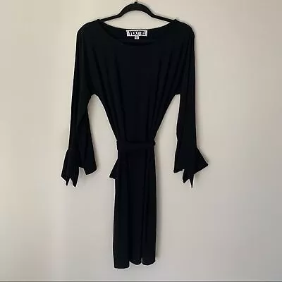 Vicky Tiel Dress Women's Small Black Open Long Sleeve Tie Waist Dress LBD • $22.99