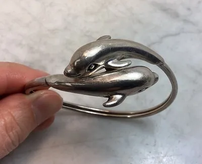 Vintage KABANA Sterling Silver Double Dolphin Bypass Cuff Bracelet  • $75