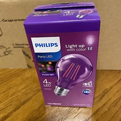 6 Bulbs Philips Purple Party LED Bulb Light Color 4w LED A19 Bulb  • $15