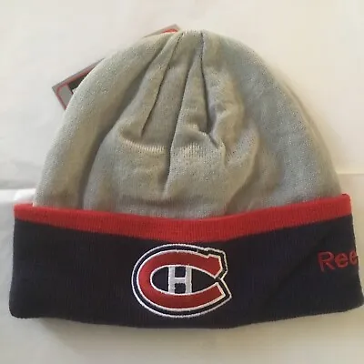 New NHL Montreal Canadiens Reebok Team Logo Cuffed Knit Beanie Hat Gray Blue Red • $14.95
