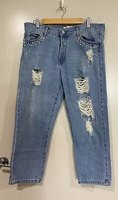 Imagine Made In Italy Blue Mom Wide Leg Jeans Size L Fit 14-16 • $24.95