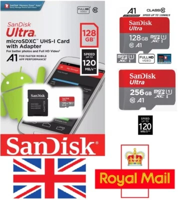 £13.80 • Buy SanDisk Ultra 128GB 256GB Micro SD 120MBs SDXC UHS-I Memory Card With Adapter