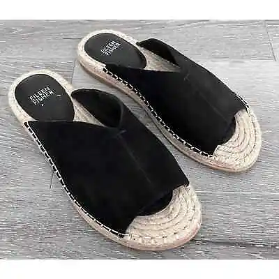 Eileen Fisher Women's Milly Leather Espadrille Sandals In Black Nubuck Size 8.5 • £45.60