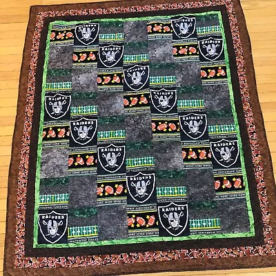 Las Vegas Oakland Raiders NFL Football Fan Handmade Reversible Quilt 63  X 52  • $79.99