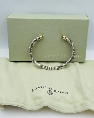 David Yurman Sterling Silver & 14k Gold Green Peridot 5mm Cable Cuff Bracelet • $350