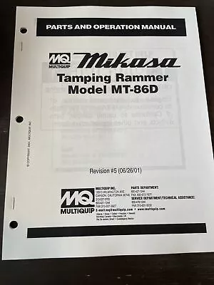 Mikasa Multiquip MT86D Tamping Rammer Jumping Jack Parts Operation Manual Book • $54.99