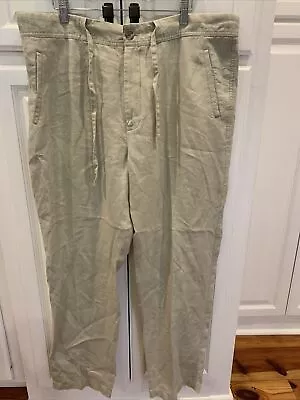 Joseph & Feiss Mens Tan Khaki Beach Pants 40x32 100% Linen Drawstring Waist • $19.95