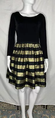 Vtg 80s 90s Dress 10 Black Gold Metalic Chetta B Sherrie Bloom Peter Noviello • $39