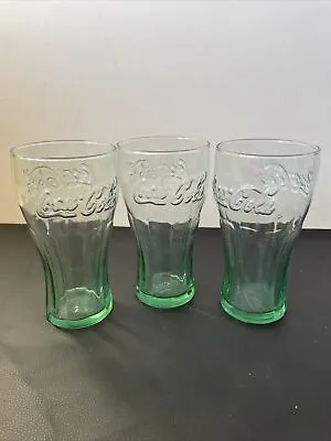 3 X Genuine Coca Cola  Vintage Retro Green Tint Raised Logo 17cm Pint Glasses • £15.99