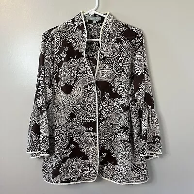 $26 • Buy Foxcroft Shaped Fit Brown Floral Blouse Bell Sleeves Hidden Buttons Top Size 16